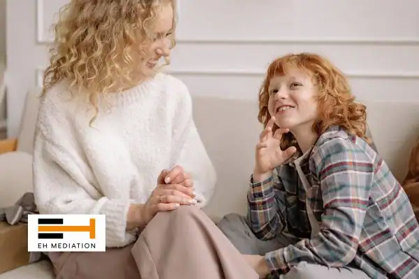 Happy mother and child after sorting child arrangements mediation Sevenoaks